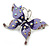 Purple & Violet Enamel Crystal Butterfly Brooch In Rhodium Plating - 55mm W - view 4