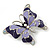 Lilac/ Purple Enamel Crystal Butterfly Brooch In Rhodium Plating - 50mm W - view 2