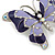 Lilac/ Purple Enamel Crystal Butterfly Brooch In Rhodium Plating - 50mm W - view 3