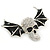 Black Enamel, Clear Crystal Skull with Bat Wings Brooch In Silver Tone - 65mm Across - view 2