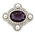 'Old Hollywood' White Simulated Pearl, Clear, Amethyst Crystal Oval Brooch In Rhodium Plating - 50mm Across