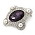 'Old Hollywood' White Simulated Pearl, Clear, Amethyst Crystal Oval Brooch In Rhodium Plating - 50mm Across - view 2