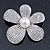 Clear Austrian Crystal, Pearl Asymmetrical Flower Brooch In Rhodium Plating - 50mm Across - view 2