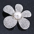 Clear Austrian Crystal, Pearl Asymmetrical Flower Brooch In Rhodium Plating - 50mm Across - view 5
