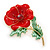Red/ Green Enamel Poppy Brooch In Gold Plating - 53mm L - view 4