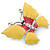 Yellow/ Pink Enamel, Crystal Butterfly Brooch In Silver Tone - 40mm Across - view 2