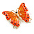 Large Orange Enamel, Crystal Butterfly Brooch In Gold Plating - 55mm Across - view 3