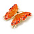 Large Orange Enamel, Crystal Butterfly Brooch In Gold Plating - 55mm Across - view 4