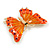 Large Orange Enamel, Crystal Butterfly Brooch In Gold Plating - 55mm Across - view 6