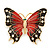 Oversized Red/ Dark Brown Enamel Butterfly Brooch In Gold Plating - 80mm Across