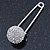 Clear Austrian Crystal Button Safety Pin Brooch In Rhodium Plating - 50mm L - view 2