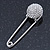 Clear Austrian Crystal Button Safety Pin Brooch In Rhodium Plating - 50mm L - view 6
