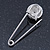 Clear Austrian Crystal Button Safety Pin Brooch In Rhodium Plating - 50mm L - view 4