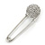 Clear Austrian Crystal Button Safety Pin Brooch In Rhodium Plating - 50mm L - view 7