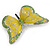 Olive/ Light Green Enamel, Crystal Butterfly Brooch In Rhodium Plating - 65mm Across - view 2