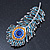 Large Stunning Crystal Peacock Feather Brooch In Rhodium Plating (Teal/ Blue/ Orange) - 11cm L - view 7