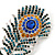 Large Stunning Crystal Peacock Feather Brooch In Rhodium Plating (Teal/ Blue/ Orange) - 11cm L - view 3