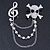 Clear Crystal Treble Clef and Skull & Crossbones, Pearl Beaded Chain Brooch In Rhodium Plating - view 2