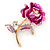 Romantic Fuchsia/ Pink Crystal Rose Flower Brooch In Gold Plating - 52mm L