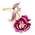 Romantic Fuchsia/ Pink Crystal Rose Flower Brooch In Gold Plating - 52mm L - view 2