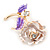 Romantic Pink/ Purple Crystal Rose Flower Brooch In Gold Plating - 52mm L - view 2