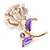 Romantic Pink/ Purple Crystal Rose Flower Brooch In Gold Plating - 52mm L - view 3