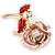 Romantic Pink/ Coral Crystal Rose Flower Brooch In Gold Plating - 52mm L - view 2