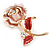 Romantic Pink/ Coral Crystal Rose Flower Brooch In Gold Plating - 52mm L - view 3