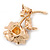 Romantic Pink/ Coral Crystal Rose Flower Brooch In Gold Plating - 52mm L - view 4