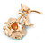 Romantic Light Blue/ Teal Crystal Rose Flower Brooch In Gold Plating - 52mm L - view 4