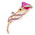 Delicate Fuchsia/ Pink Crystal Calla Lily Brooch In Gold Plating - 55mm L - view 5