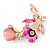 Fuchsia/ Pink Crystal Calla Lily With Cat's Eye Stone Floral Brooch In Gold Tone - 48mm L - view 2