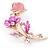 Fuchsia/ Pink Crystal Calla Lily With Cat's Eye Stone Floral Brooch In Gold Tone - 48mm L - view 3