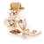 Magnolia/ Natural Crystal Calla Lily With Cat's Eye Stone Floral Brooch In Gold Tone - 48mm L - view 3
