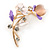 Pink/ Purple Crystal Calla Lily With Cat's Eye Stone Floral Brooch In Gold Tone - 48mm L