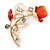 Pink/ Coral Crystal Calla Lily With Cat's Eye Stone Floral Brooch In Gold Tone - 48mm L