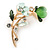 Mint/ Green Crystal Calla Lily With Cat's Eye Stone Floral Brooch In Gold Tone - 48mm L