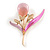 Pink/ Fuchsia Enamel Cat's Eye Stone Flower Brooch In Gold Tone - 50mm L