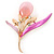 Pink/ Fuchsia Enamel Cat's Eye Stone Flower Brooch In Gold Tone - 50mm L - view 3