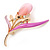 Pink/ Fuchsia Enamel Cat's Eye Stone Flower Brooch In Gold Tone - 50mm L - view 4