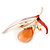 Coral/ Pink Enamel Cat's Eye Stone Flower Brooch In Gold Tone - 50mm L - view 5