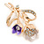 Purple/ Pink Crystal Tulip Brooch In Gold Tone - 55mm L - view 2