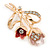 Pink/ Coral Crystal Tulip Brooch In Gold Tone - 55mm L - view 2