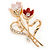 Pink/ Coral Crystal Tulip Brooch In Gold Tone - 55mm L - view 3