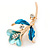Light Blue/ Teal Enamel, Crystal Calla Lily Brooch In Gold Plating - 53mm L - view 3