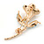 Light Blue/ Teal Enamel, Crystal Calla Lily Brooch In Gold Plating - 53mm L - view 4