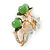 Mint Enamel, Crystal With Green Glass Stones Floral Brooch In Gold Plating - 45mm L - view 6