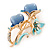 Azure Enamel, Crystal With Blue Glass Stones Floral Brooch In Gold Plating - 45mm L - view 2