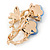 Azure Enamel, Crystal With Blue Glass Stones Floral Brooch In Gold Plating - 45mm L - view 4