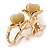 Magnolia Enamel, Crystal With Nude Glass Stones Floral Brooch In Gold Plating - 45mm L - view 2